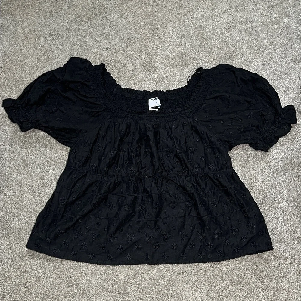 NWT Old Navy Puff Sleeve Smocked Embroidered Babydoll Blouse Cottagecore size XL